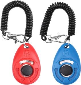 OYEFLY - Juego de 2 clickers para Perros con botón Grande, también para Gatos y Caballos (Rojo y Azul)