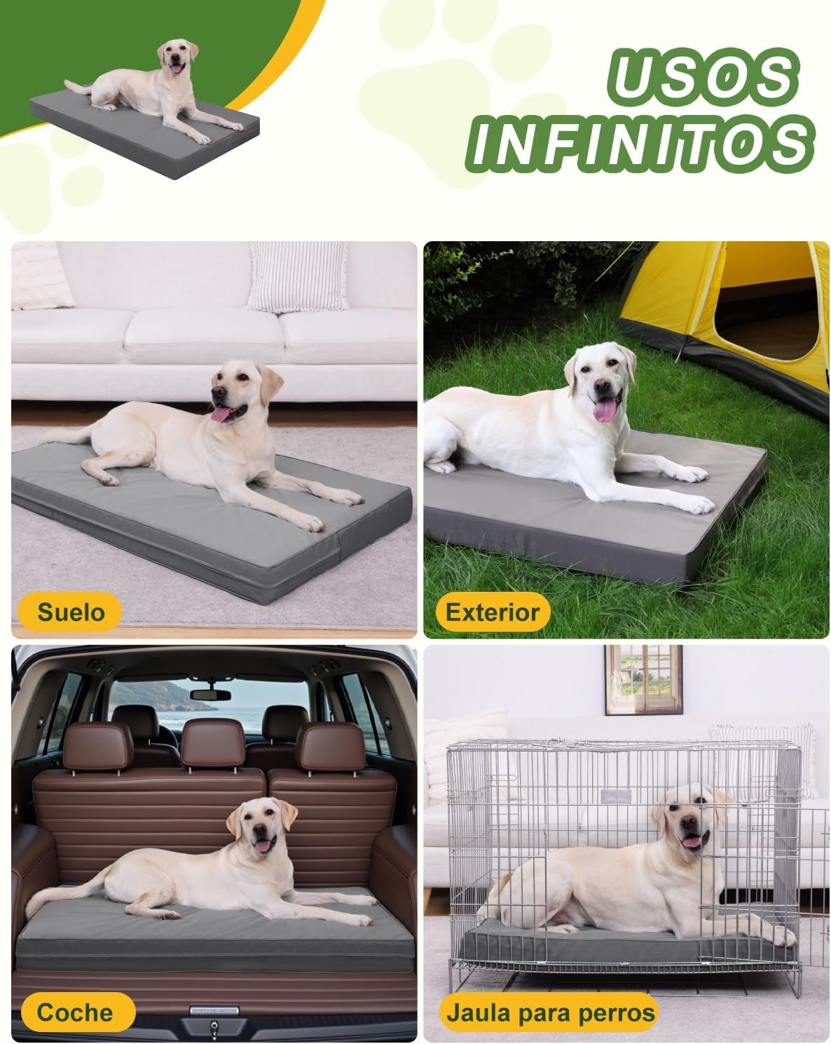 Favodormir Ortopédica Cama Perros Grande Impermeable,Doble Cara De Cuero Sintético,Colchón Perro,Dog Bed,Funda Extraíble Lavable,Colchoneta,Gris,104x68x8cm